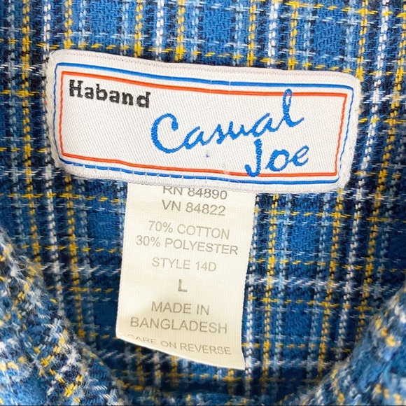 HABAND CASUAL JOE Blue Plaid Flannel Pearl Snap Button-Up Shirt Large - Picture 9 of 11